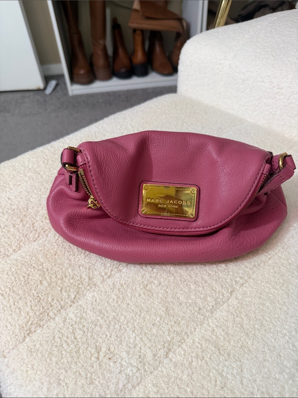 Marc Jacobs Raspberry Pink Leather Crossbody with Gold Plaque - Vintage
